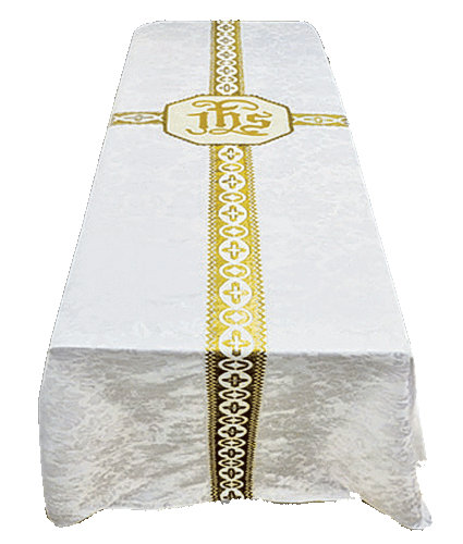 Funeral Pall 10x6 - White Damask with Gold Orphrey and IHS