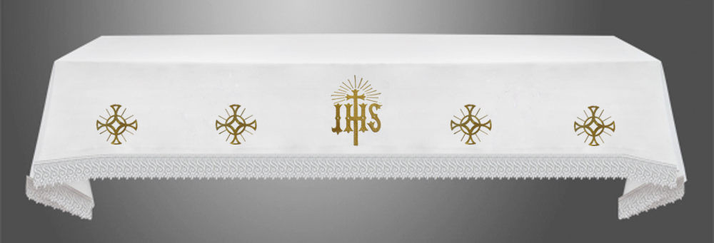Altar Cloth with (Style A) IHS with Gold Embroidery