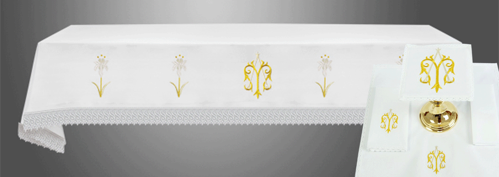 Altar Cloth (Style IV) with linens and Gold Marian Embroidery