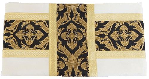 Funeral Pall 12x8 - White Polyester with Distinctive Black and Gold Patterning