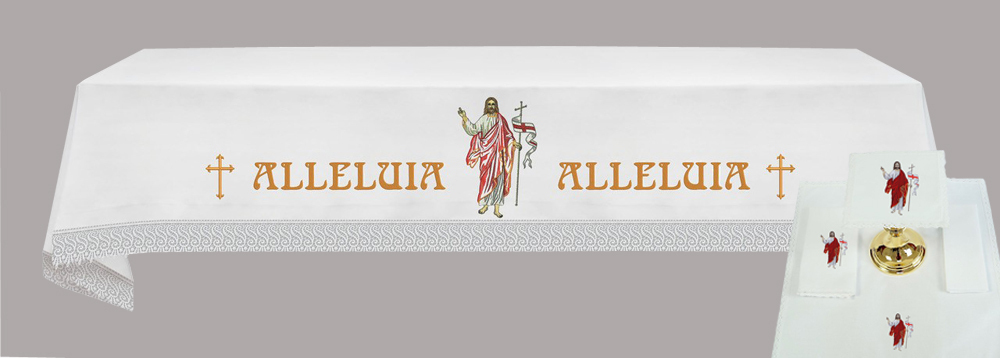 EASTER Altar Cloth with the Risen Christ & Alleluia w linens