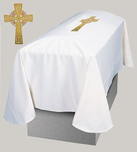 Funeral Pall 12x8 - White Polyester with Celtic Cross