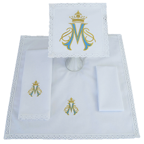 Small Linen - Sacred Monogram of Our Lady in Blue and Gold.